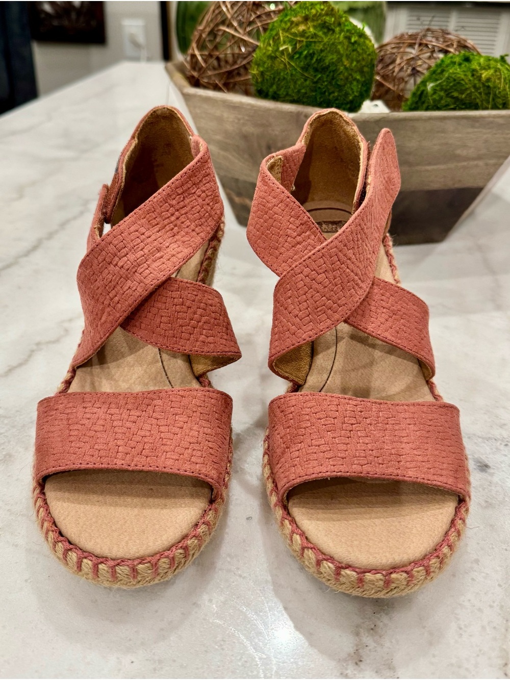 Dr. Scholl's Coral Pink Espadrille Wedge Sandals
